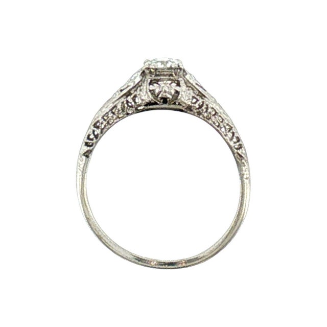 1930's Platinum and 14k .34 Carat Old European Cut Diamond Filigree Ring, Size 7.5 For Sale - Image 4 of 5