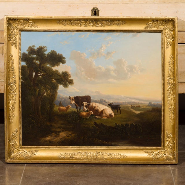 Mid 19th Century Italian 19th Century Framed Oil on Canvas Painting Depicting Cows in Pastures For Sale - Image 5 of 12