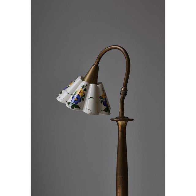 Scandinavian Flower Table Lamps in Brass and Faience by Svend Mejlstrøm, 1960s, Set of 2 For Sale - Image 11 of 18