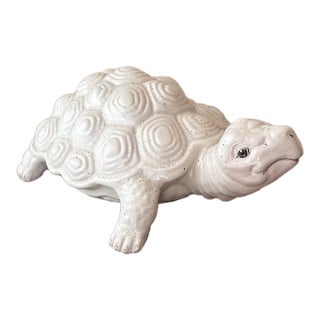 Vintage Italian Ceramic Turtle Sculpture Large White Glazed Tortoise Figurine Italy For Sale
