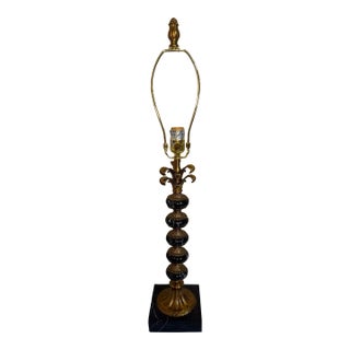 Hollywood Regency Stacked Black Marble Antique Gold Acanthus Table Lamp For Sale
