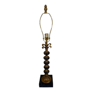 Hollywood Regency Stacked Black Marble Antique Gold Acanthus Table Lamp