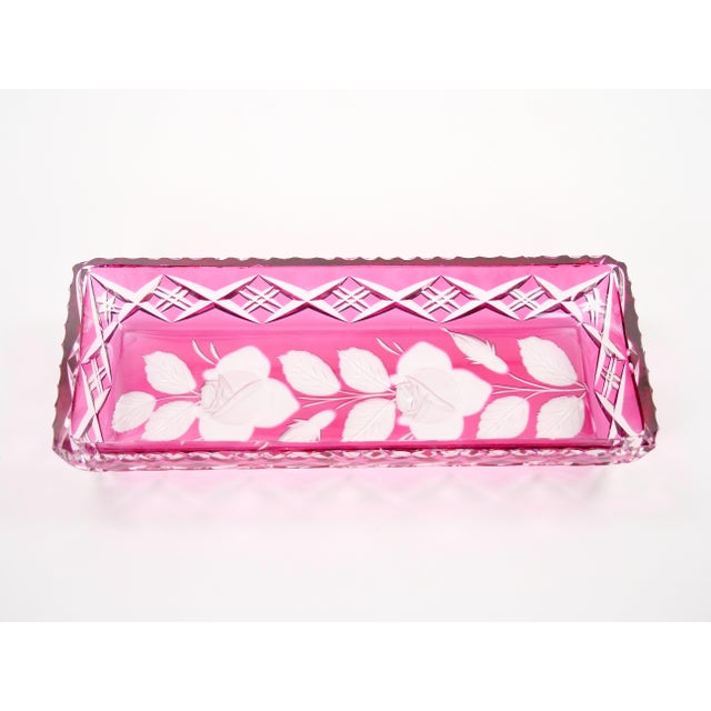 A refined mid-century modern vanity tray made in Belgium by the renowned Val Saint Lambert glassmaker during the mid-to-...