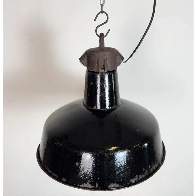 Industrial Black Enamel Factory Lamp with Cast Iron Top from Elektrosvit, 1950s For Sale - Image 11 of 18