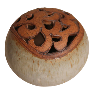 Late 20th Century Handcrafted Ceramic Flower Frog Sculptural Vessel With Carved Swirl Openings and Drip Glaze Finish