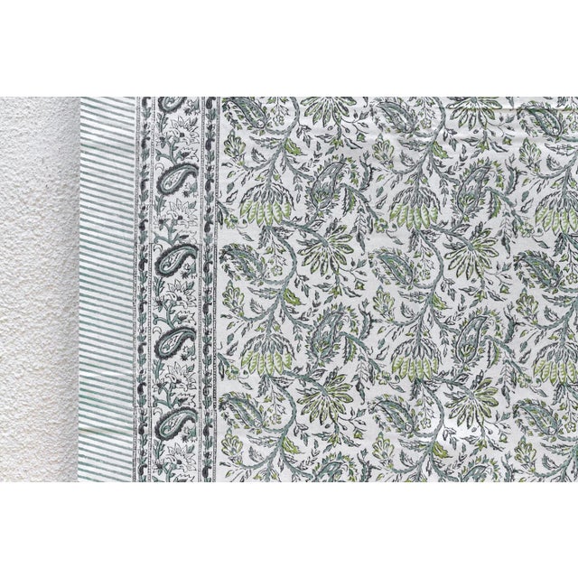 Fern Song, Hand Blockprint Cotton Coverlet For Sale - Image 4 of 8