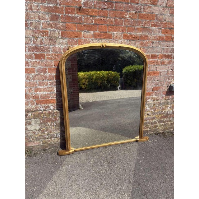 Glass Large Antique English Arched Top Gilt Overmantle Mirror, 19th Century For Sale - Image 7 of 8