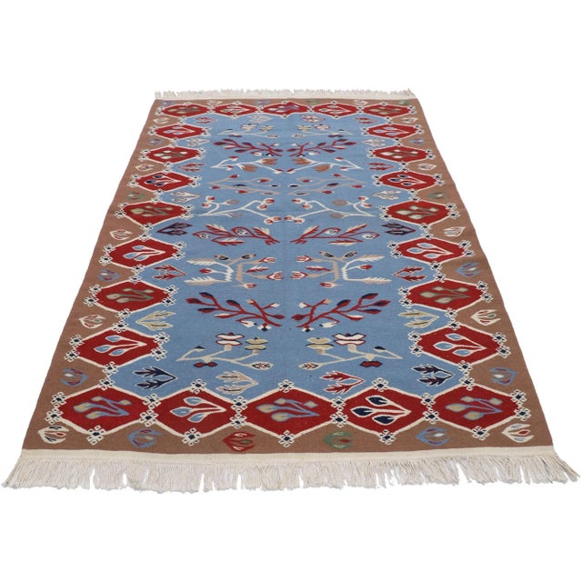 Farmhouse Vintage Oltenian Romanian Kilim Rug, 04'01 X 05'11 For Sale - Image 3 of 9