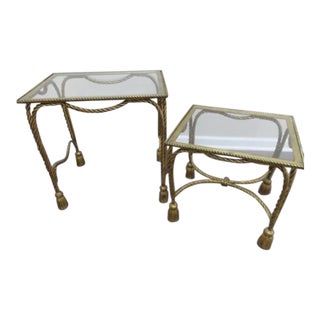 Vintage 1950's Italian Hollywood Regency Tassel Rope Nesting Tables- a Pair For Sale