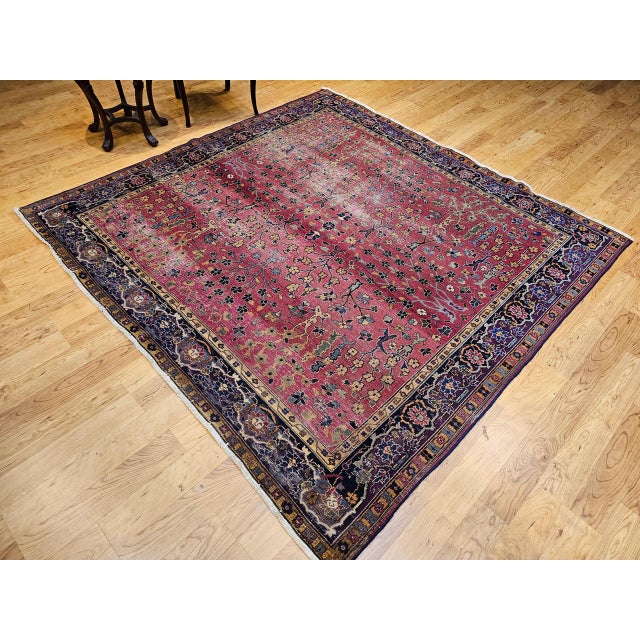 19th Century Indian Agra Rug, Wool Pile, Allover Floral Design, Square, 7' x 7' For Sale - Image 4 of 13