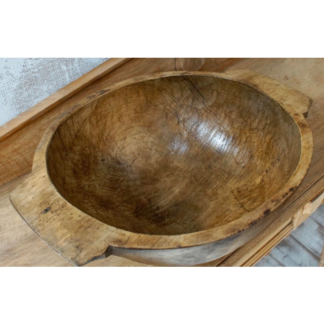 Wood Primitive Hand Carved Oak Bowl, 1900s For Sale - Image 7 of 8
