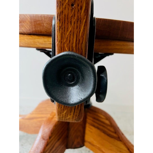 Brown 1930s Vintage Oak Stenographer Chair With Adjustable Back, Swivel Seat & Patented Base For Sale - Image 8 of 11