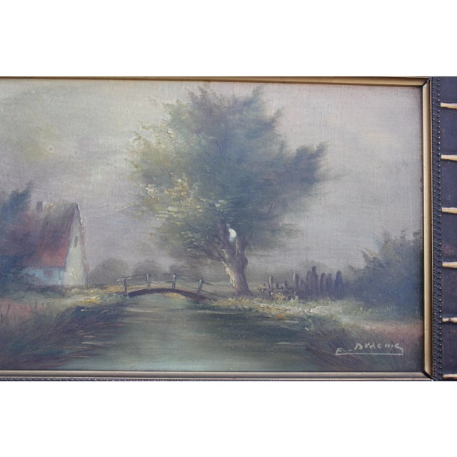 Paper Original Framed & Signed Landscape Oil Paintings, Set of 2 For Sale - Image 7 of 10