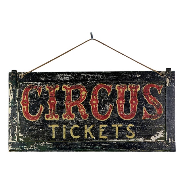 Iconic Rare & Unique Large "Circus" Folk Art Painted Wooden Vintage Sign For Sale