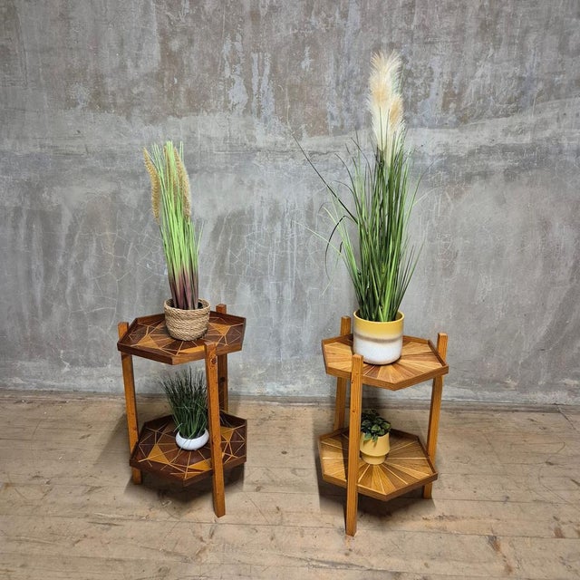 1960s Geometric Wood Veneer Stand, Czechoslovakia, 1960s For Sale - Image 5 of 6