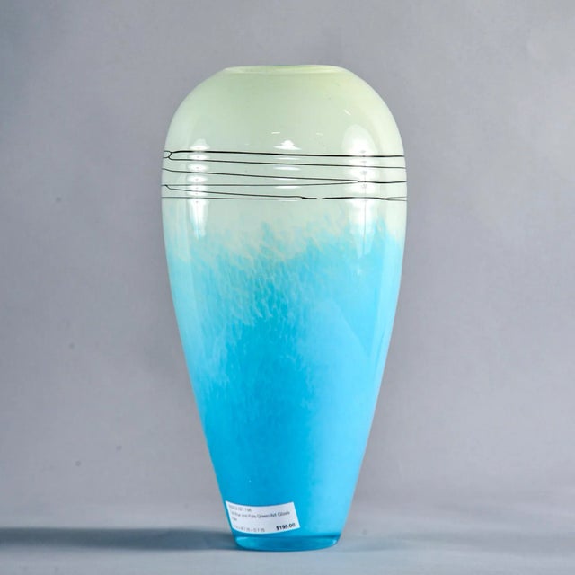 Tall Mid Century Blue and Pale Green Art Glass Vase For Sale In Detroit - Image 6 of 10