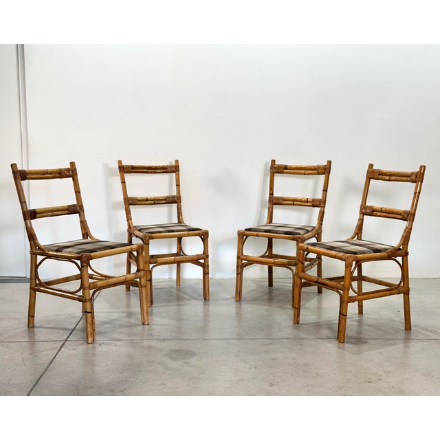 Round Bamboo Table and Chairs, 1970s, Set of 5 For Sale - Image 4 of 17