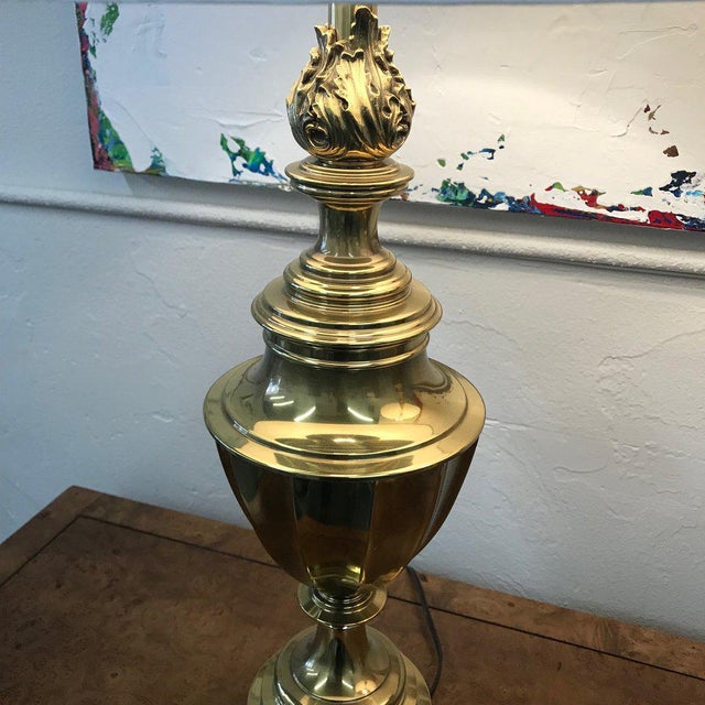 Vintage Mid Century Modern Brass Stiffel Lamps with Shades a Pair