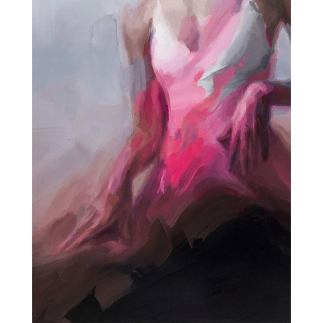 Abstract Rupture by Josh Sorrell | Oil on Panel Abstract figure with a pink dress sitting down. For Sale - Image 3 of 5