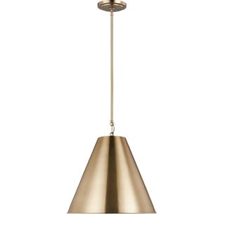Thomas O'Brien By Visual Comfort Studio Gordon 1-Light Pendant with Steel Shade in Satin Brass For Sale