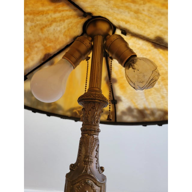 Antique Arts & Crafts Bradley & Hubbard Attributed School Slag Glass Table Lamp Circa 1920 For Sale In San Diego - Image 6 of 12