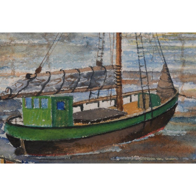 Coastal Late 20th Century Carl Christophersen "Maritime Scene" Original Watercolor — Sailing Ships, Framed For Sale - Image 3 of 5