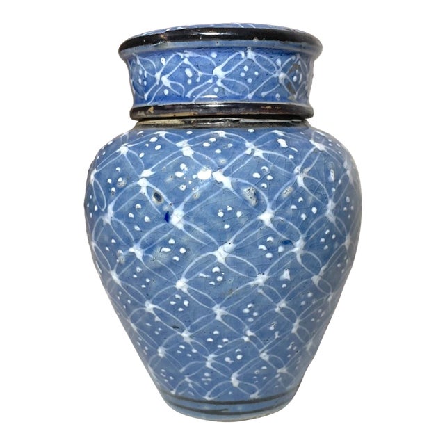 Rare Antique 19th Century Enameled Middle Eastern Lidded Opium Pottery Jar Pot For Sale