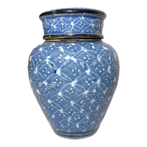 Rare Antique 19th Century Enameled Middle Eastern Lidded Opium Pottery Jar Pot
