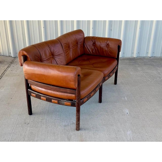 1960s Vintage Leather Loveseat Attributed to Arne Norell For Sale - Image 5 of 10