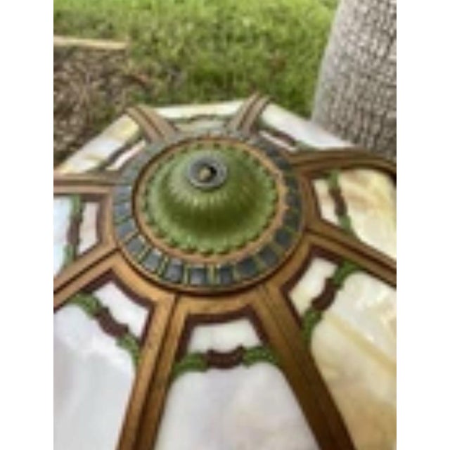 Glass Antique Art Nouveau 8-Panel Slag Glass Lamp Shade . Antique 8-Panel Slag Glass Lamp Shade - Art Nouveau / Arts & Crafts Style. For Sale - Image 7 of 12