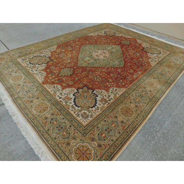 Traditional 1970s Vintage Hand Knotted Persian Tabriz Rug 9'x 11'7" For Sale - Image 3 of 13