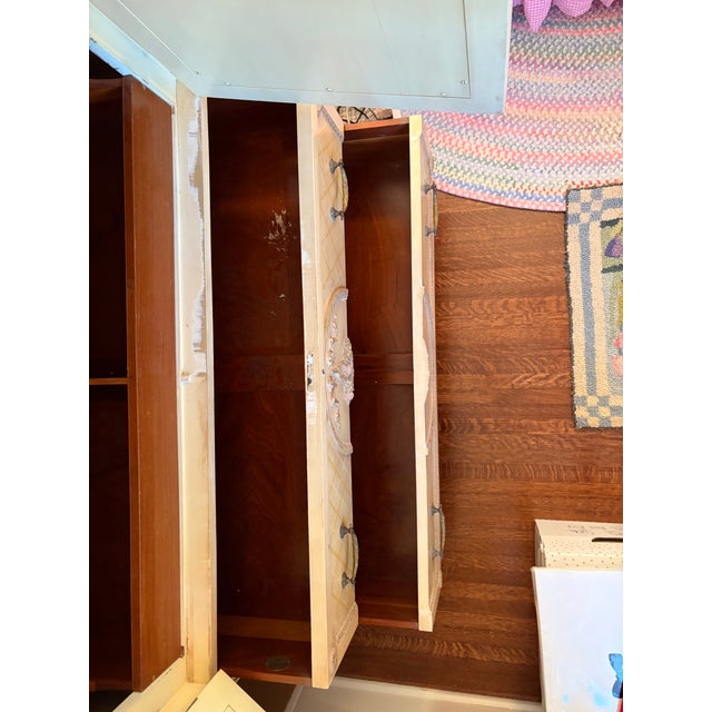 Wood Vintage Royal Furniture Co. French Provincial Cane Armoire / Linen Press For Sale - Image 7 of 12