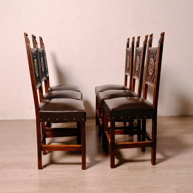 Vintage Carved Wooden Chairs, 1920s, Set of 6 For Sale - Image 4 of 18