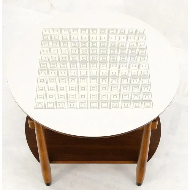 Round Two Tier Greek Key Pattern Laminate Top Occasional Side End Table Stand For Sale - Image 12 of 13