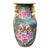 Large Vintage Chinoiserie Green & Pink Rose Famille Peonies Porcelain Vase W/Double Ears For Sale