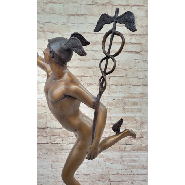 Hand Made Giambologna Flying Mercury Bronze Sculpture by lost wax method For Sale - Image 9 of 10