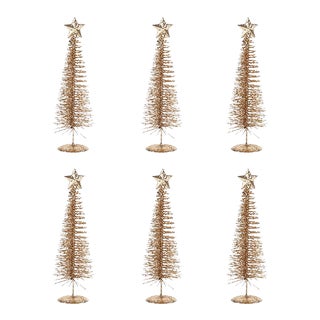 Treasure Mountain Christmas Trees, Gold, Set of 6, 10" For Sale