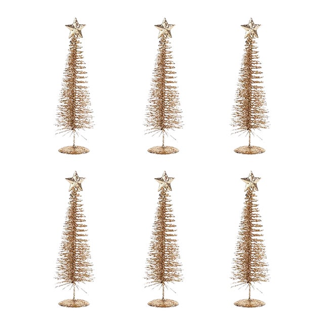 Treasure Mountain Christmas Trees, Gold, Set of 6, 10" For Sale