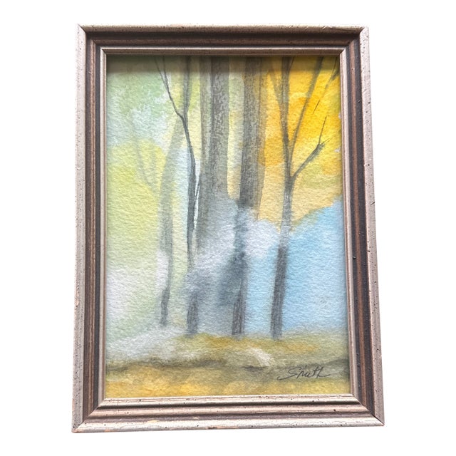 “Misty Morning Grove” Framed Signed Original Watercolor by Nancy Smith For Sale