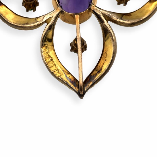 Antique 9k Art Nouveau Demantoid Garnet Amethyst Seed Pearl Pendant Ca. 1905 For Sale - Image 4 of 7