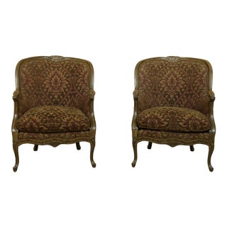 Pair Hancock & Moore Crackle Decorated Upholstered Chairs For Sale