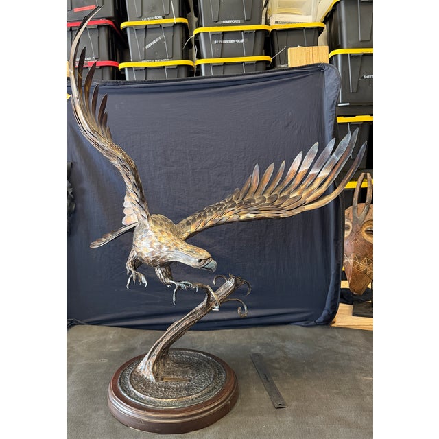 Exceptional large-scale metal sculpture titled Winged Monarch by American sculptor and master blacksmith Richard Prazen,...