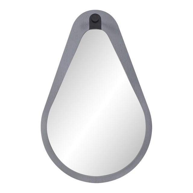 Saldar Gray Teardrop Contemporary Mirror with Black Metal Hook For Sale