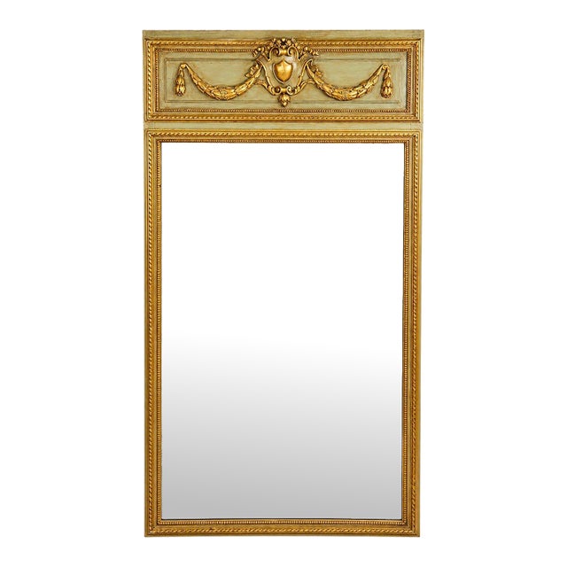 Antique French Louis XVI-Style Gilt-Wood Painted Pier Mirror, Late 19th Century For Sale