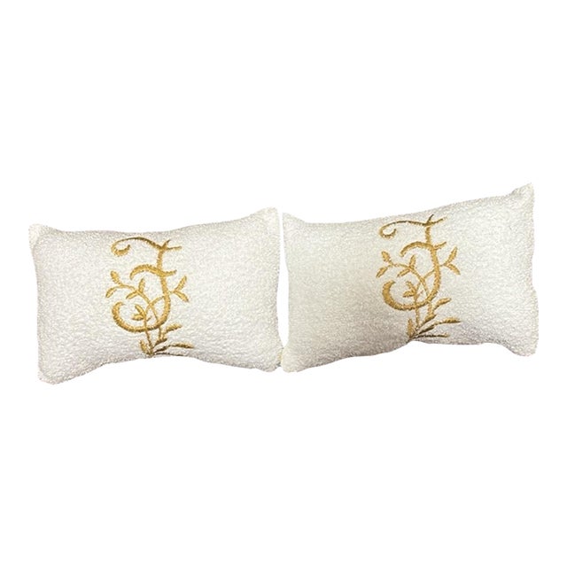 Upcycled Accent Pillows Initial F in Gold Handmade Pack of 2 For Sale