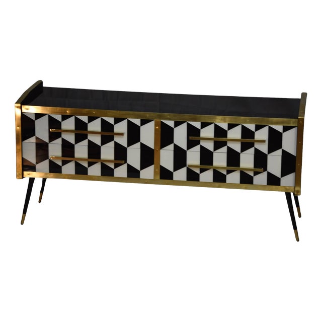Italian Sideboard with Handmade Artistic Glass from Justfurnituress SRL For Sale