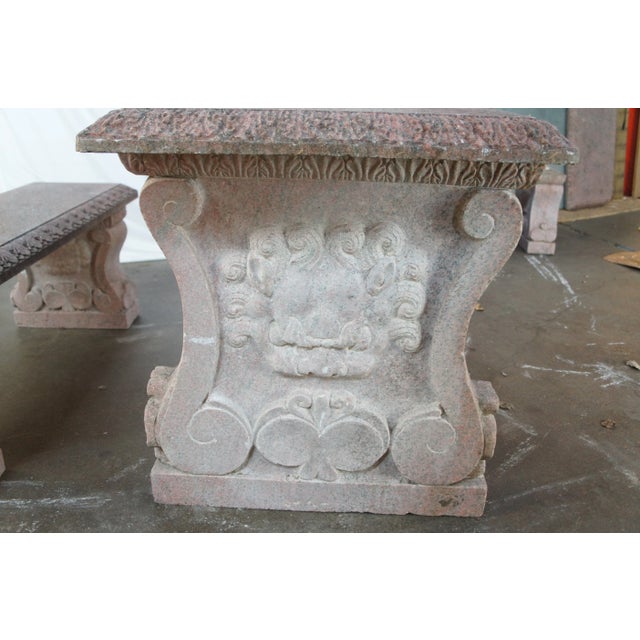 Vintage Italian Granite Carved Stone Outdoor Picnic Dining Table & Benches 50" For Sale - Image 10 of 12