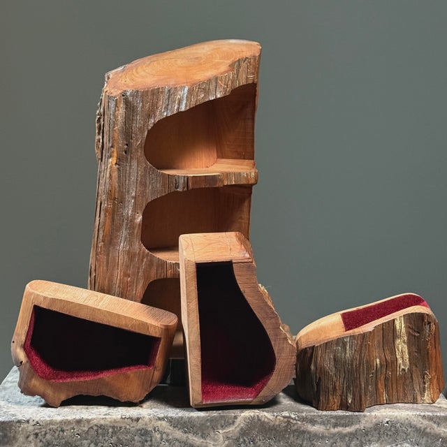 Postmodern Vintage Folk Art Hand Carved Wood Puzzle Box For Sale - Image 3 of 7