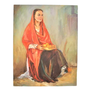 Vintage Oil Painting of a Woman Sitting by Catalina Garate