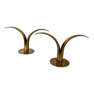 Swedish Brass Liljan Candlesticks by Ystad-Metall, 1940s, Pair For Sale
